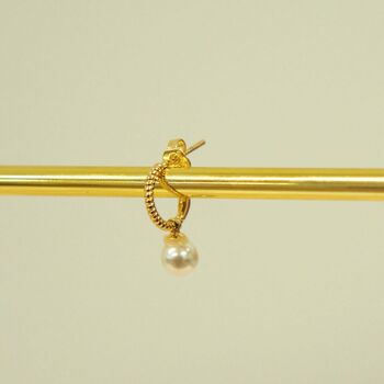 Pearl Earring Set, Gold Pearl Earring, Gold Huggie Hoop, 2 of 5