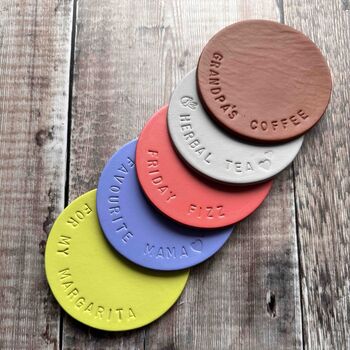 Hand Stamped Personalised Leather Coasters, 2 of 6