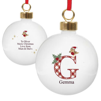 Personalised Little Robin Initial Bauble, 4 of 4