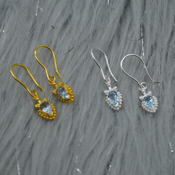 Blue Topaz Dangle Earrings: Silver Or Gold, Floral Drop, 4 of 7