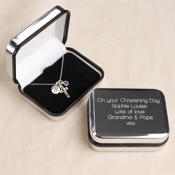 Girl's Personalised Sterling Silver Cross Christening Necklace, 6 of 11