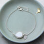 Coin Pearl And Initial Leaf Sterling Silver Bracelet, thumbnail 1 of 7
