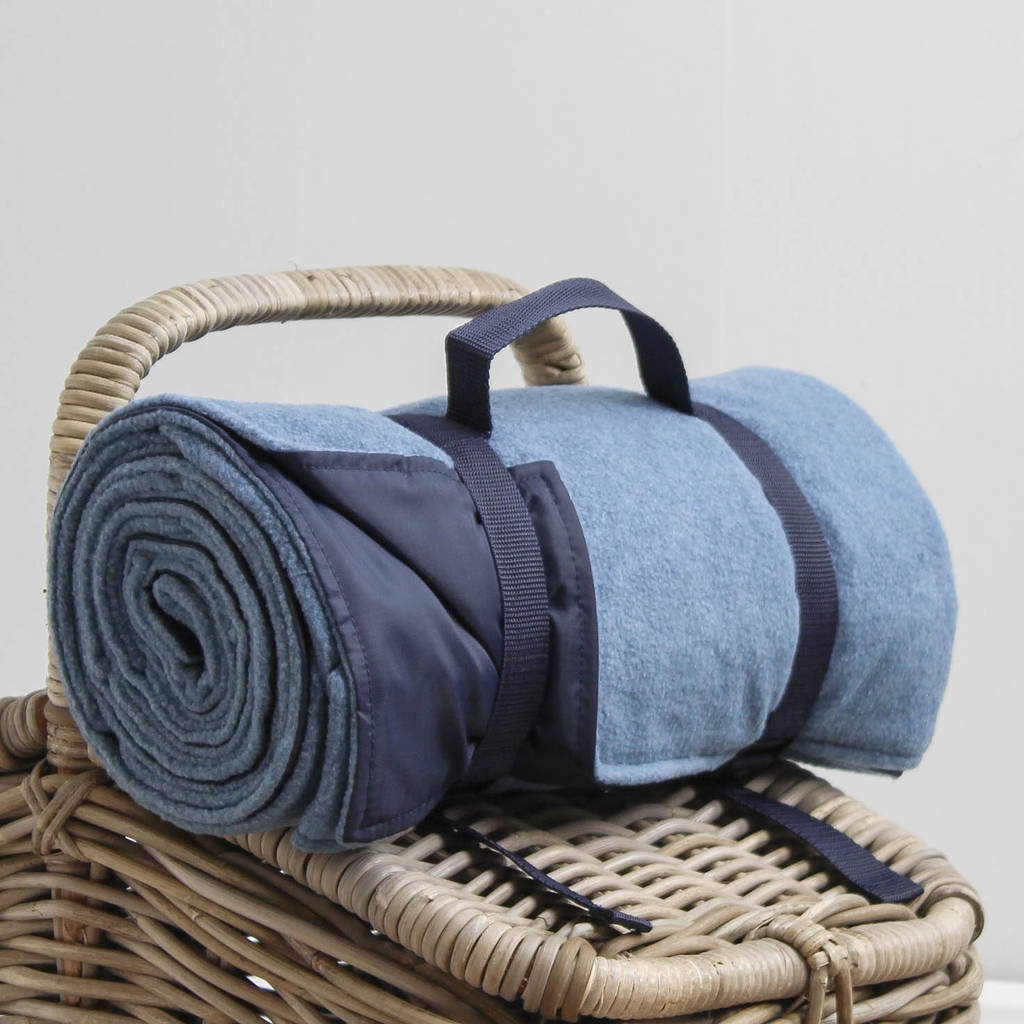 blue and navy fleece picnic blanket by marquis & dawe