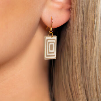Taupe And Cream Geometric Rectangle Earrings • Gold Plated Sterling Silver Hooks, 4 of 9