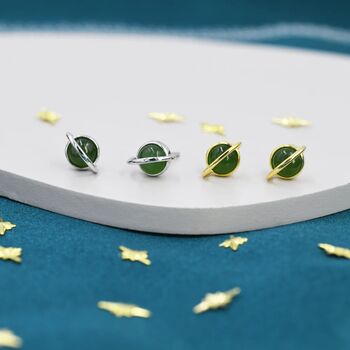 Genuine Jade Crystal Planet Stud Earrings, 4 of 12