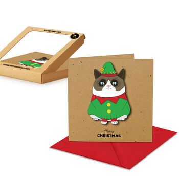 Christmas Grumpy Elf Cat Pack Of 10 Cards, 3 of 3