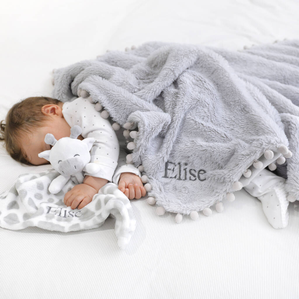 Personalised Fluffy Pom Pom Blanket And Comforter Set, 1 of 8
