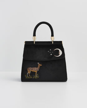 Deer And Moon Embroidered Black Velvet Tote, 2 of 7