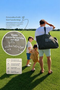 Personalised Kids Handwriting Embroidered 'Dads Need Bags Too' Canvas Tote Bag Fathers Day Gift, 2 of 11