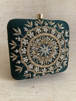 Emerald Green Mandala Design Square Clutch Bag, 5 of 10