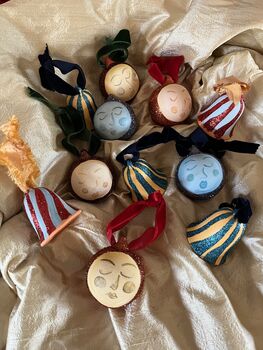 Blue And Red Striped Painted Bell Bauble, 5 of 11