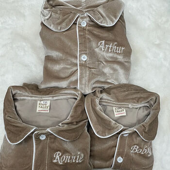 Personalised Embroidered Kids/ Baby Pyjamas In Velvet, 5 of 7