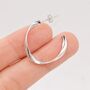 Twisted Strip Mobius Band Large Semi Hoop Stud Earrings In Sterling Silver, thumbnail 3 of 12