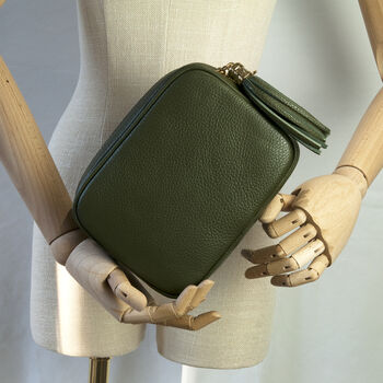 Olive Leather Personalised Crossbody Box Handbag, 2 of 12