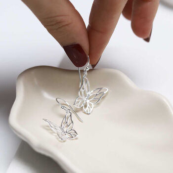 Sterling Silver Butterfly Drop Earrings, 4 of 9