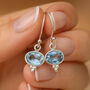 Sterling Silver Oval Blue Topaz Drop Earrings, thumbnail 1 of 9