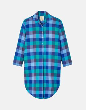 Women's Blue Shire Square Brushed Cotton Nightshirt, 2 of 2