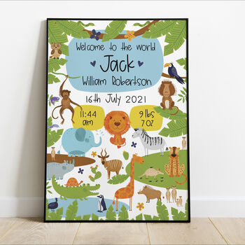 Personalised Keepsake Birth Print Bold Jungle, 5 of 6