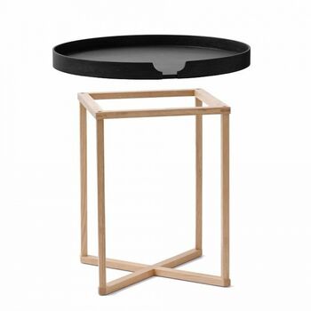 Oak Circular Side Table With Black Removable Tray, 4 of 5