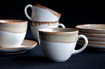 Beige Set Of Six Handmade Porcelain Tea Cup With Saucer, 6 of 11