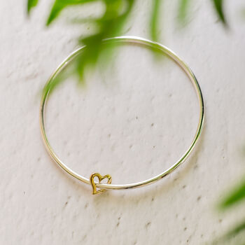 Open Heart Solid Silver And Gold Bangle, 2 of 9