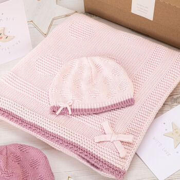 Girls Spot And Bow Baby Blanket And Hat Set, 3 of 10
