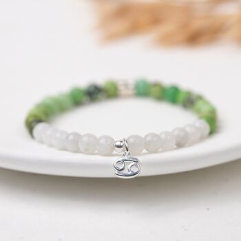Cancer Birthstone Bracelet With Gemstones And Sterling Silver Zodiac Charm, 2 of 4