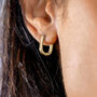 Yellow Gold Plated Chunky Rectangle Hoop Earrings, thumbnail 2 of 6