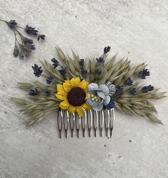 Sunflower And Lavender Flower Hair Comb, 5 of 6