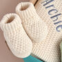 Personalised Ivory Knitted Blanket, Booties And Bunny Comforter Gift Box, thumbnail 7 of 8
