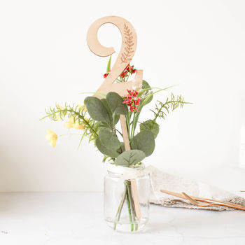 Wooden Wedding Table Numbers With Leaf Design, 7 of 7