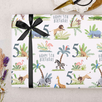 Three Sheets Of 5th Birthday Safari Wrapping Paper, 2 of 2