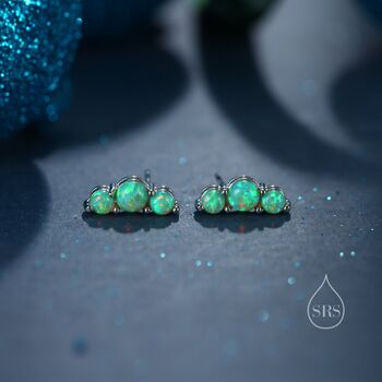 Sterling Silver Tiny Opal Trio Stud Earrings, 3 of 12