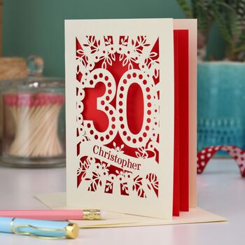 Personalised 30th Birthday Card Papercut Spotty Design, 3 of 5