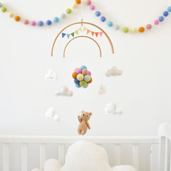 Teddy Bear Flying With Rainbow Balloons Nursery Mobile, 4 of 12