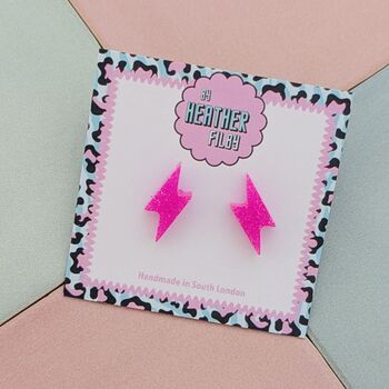 Lightning Bolt Glitter Resin Stud Earrings Pink, Green, Rainbow, Blue And Silver, 10 of 12