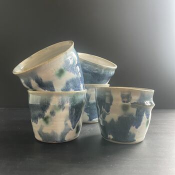 Blue Floral Tumblers Cute Wonky Hand Painted Cups, 4 of 10