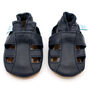 Dotty Fish Navy Soft Leather Baby Sandals With Barefoot Soles, thumbnail 5 of 7