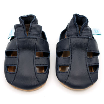 Dotty Fish Navy Soft Leather Baby Sandals With Barefoot Soles, 5 of 7