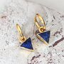 'The Triangle' Lapis Lazuli Hoop Gold Plated Earrings, thumbnail 2 of 5