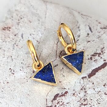 'The Triangle' Lapis Lazuli Hoop Gold Plated Earrings, 2 of 5