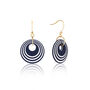 Dark Navy And Pearlescent White Geometric Circular Earrings • Gold Plated Sterling Silver Hooks, thumbnail 6 of 9