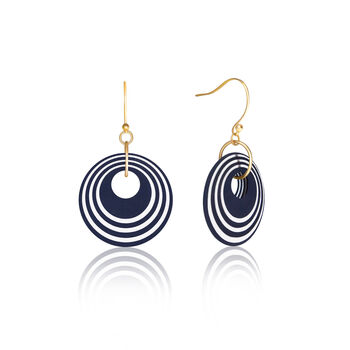 Dark Navy And Pearlescent White Geometric Circular Earrings • Gold Plated Sterling Silver Hooks, 6 of 9