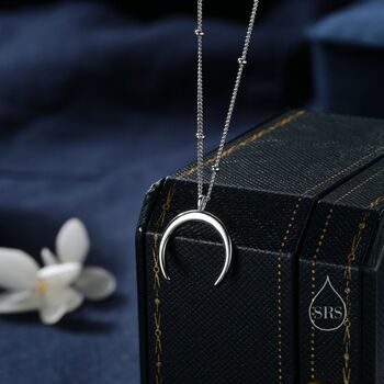 Crescent Moon Pendant Necklace With A Satellite Chain, 2 of 12
