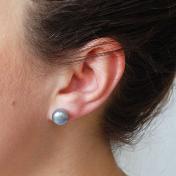 Large Grey Pearl Stud Earrings, 2 of 3