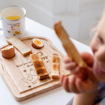 Personalised Egg Toast Chopping Board And Enamel Mug, 2 of 3