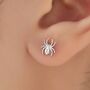 Black Widow Spider Stud Earrings In Sterling Silver, thumbnail 1 of 11