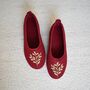 Wool Balleina Slippers Wine Red/ Green Leaves, thumbnail 1 of 4