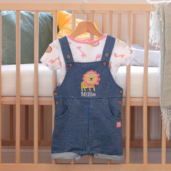 Personalised Baby Lion Dungarees Set For Girl, 12 of 12