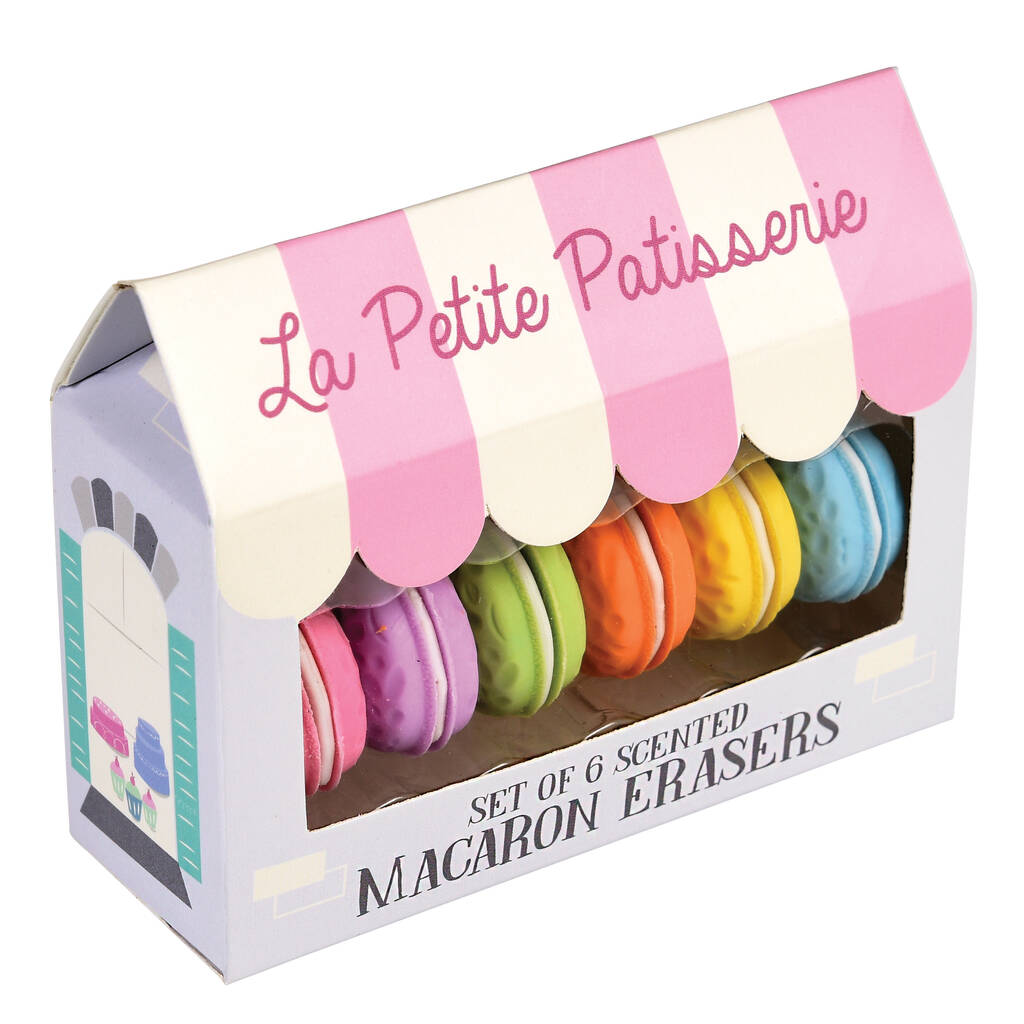 La Petite Patisserie Set Of Six Macaroon Erasers, 1 of 3